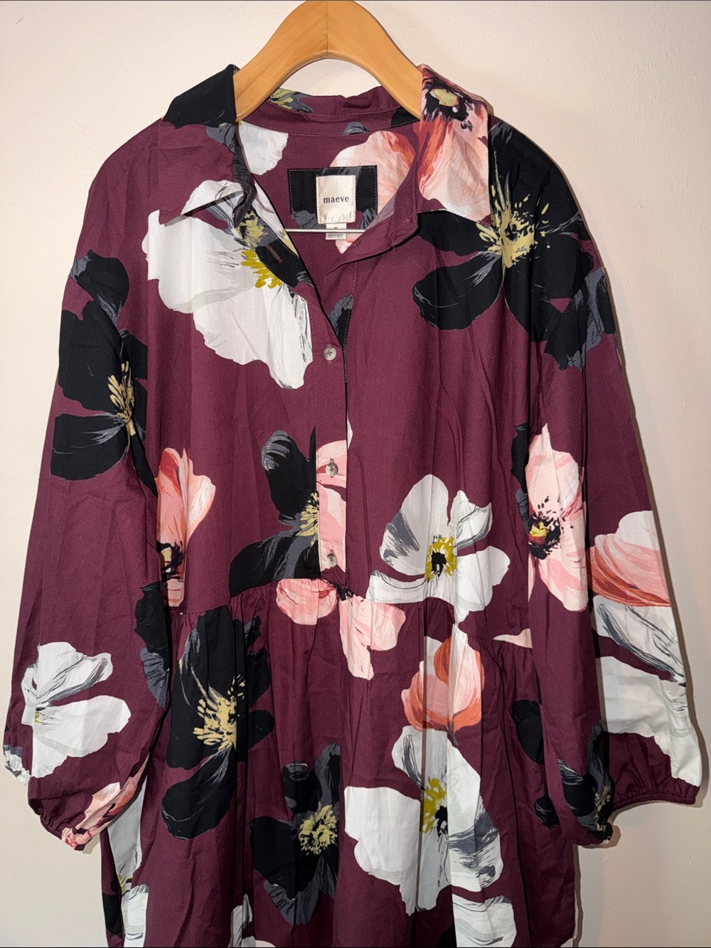 NWT Maeve Bettina Cotton Midi Shirtdress in Maroon Size XL - Picture 4 of 7